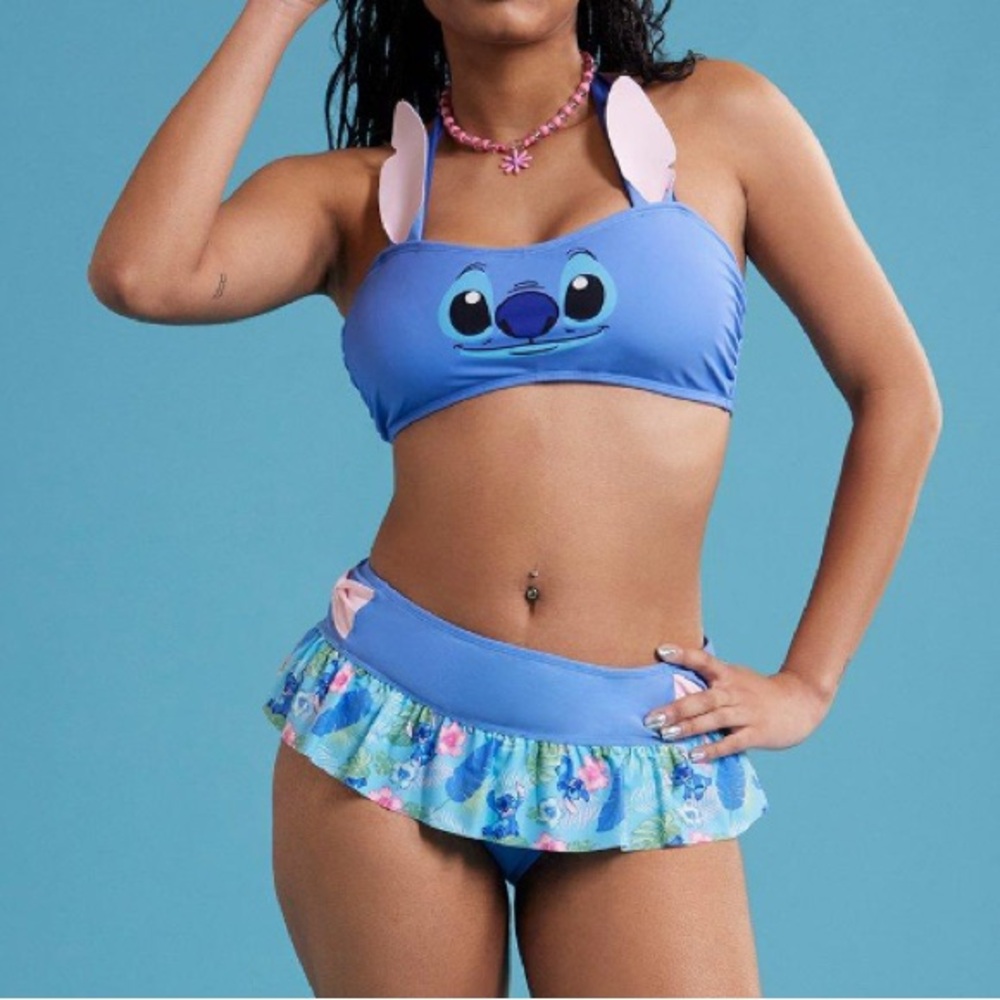 Disney Lilo & Stitch Tropical Stitch Face Halter Top & Skirted Bottoms Swim Set